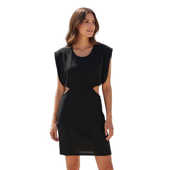 Somedays Lovin black shimmer cutout mini dress metallic sparkle  Medium - Picture 10 of 10